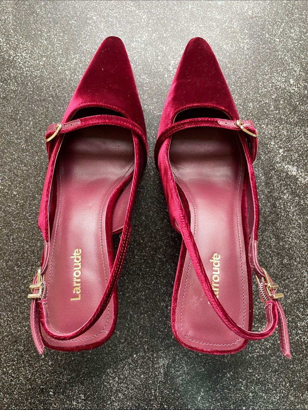 NWOT Larroude Size 7 Ines Wine Velvet Slingback Pointed-Toe Heels Burgundy - Picture 3 of 16